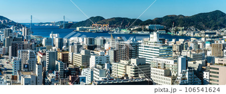 長崎市役所新庁舎　屋上庭園からの眺め　パノラマ　【長崎市】 106541624
