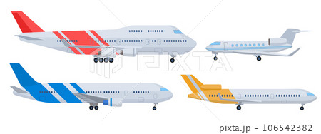 Cartoon set of private, civil aircraft. Vector illustration isolated on white background 106542382