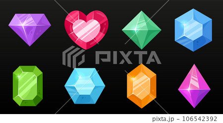 Cartoon set of crystals, gems, treasures. Vector illustration isolated 106542392
