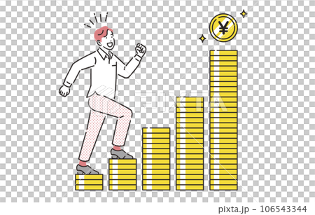 A man climbing the stairs of saved money A man climbing the stairs of saved money 106543344