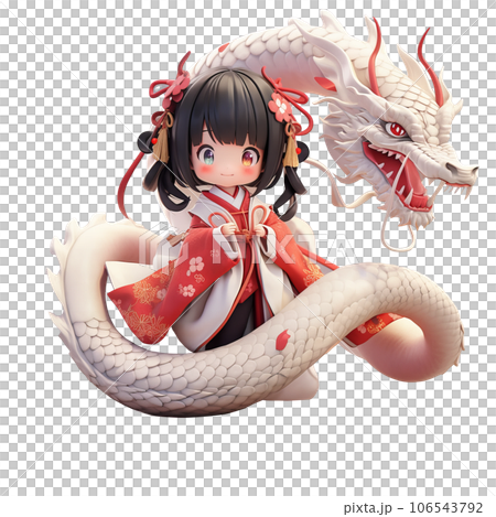 Girl wearing figure kimono and dragon New Year AI image 106543792