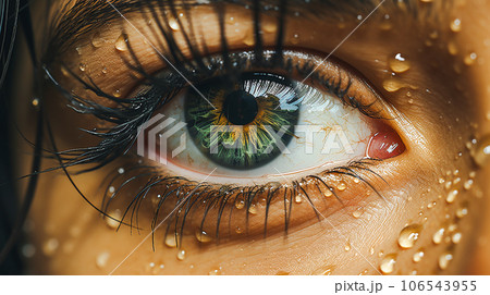 汗をかく女性の目元 汗をかく女性の目元 106543955