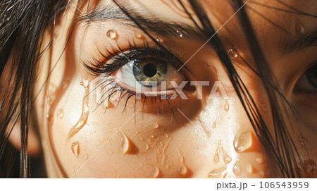 汗をかく女性の目元 汗をかく女性の目元 106543959