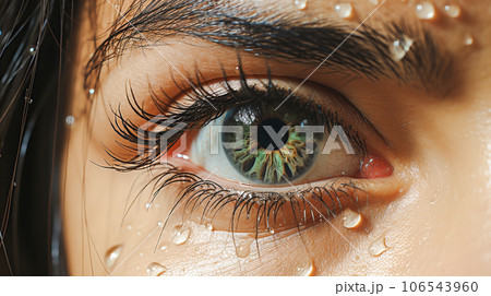 汗をかく女性の目元 106543960