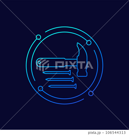 hammer and nails icon, linear design hammer and nails icon, linear design 106544313