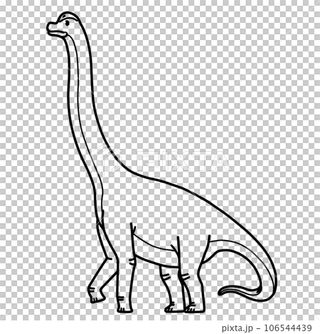 横向きのブラキオサウルスのイラスト（線画のみ）／恐竜・図鑑・塗り絵素材 106544439