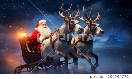 夜空に飛ぶサンタクロースとトナカイのイラスト素材 [106544770] - PIXTA