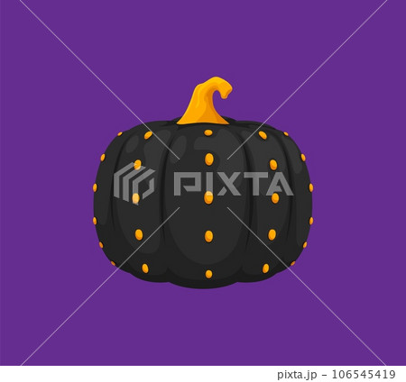 Halloween painted pumpkin with holiday ornament. Isolated vector black festive gourd adorned with intricate polka dots, creating a whimsical and enchanting decoration for the spooky spirit of season Halloween painted pumpkin with holiday ornament. Isolated vector black festive gourd adorned with intricate polka dots, creating a whimsical and enchanting decoration for the spooky spirit of season 106545419