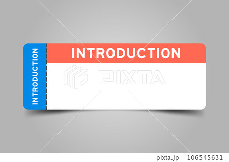 Blue and orange color ticket with word introduction and white copy space 106545631