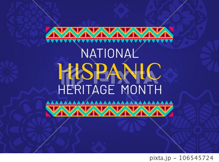 National Hispanic heritage month poster with ethnic pattern ornament of papel picado, vector background. Hispanic Americans culture, traditions and art heritage festival poster with tropical flowers 106545724