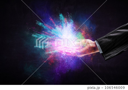 Explosion of colored powder . Mixed media 106546009