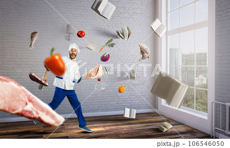 Flying food. Healthy nutrition . Mixed media 106546050