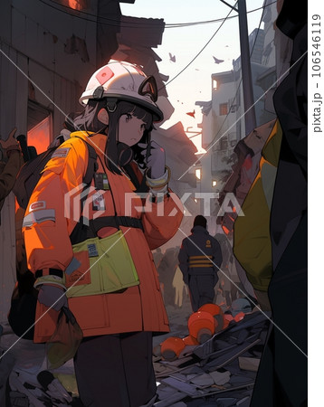 救助活動する消防士のイラスト素材 [106546119] - PIXTA, 画像サイズ:358x450