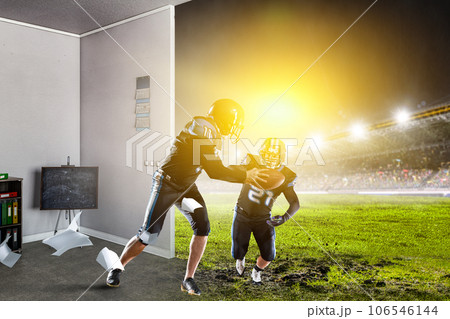 Businessman acting as american football players Businessman acting as american football players 106546144