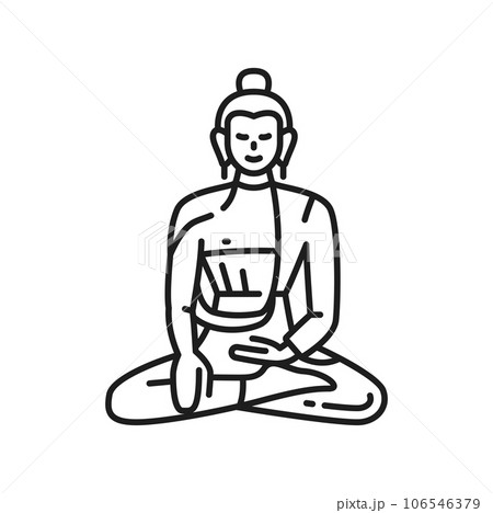 Buddha icon, Buddhism, yoga meditation and Zen, vector Buddhist religious symbol. Hinduism religion icon of Buddha in lotus pose for mantra, asana ayurveda or mandala and Vesak in Buddhism religion 106546379
