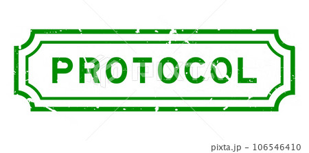 Grunge green protocol word rubber seal stamp on white background 106546410