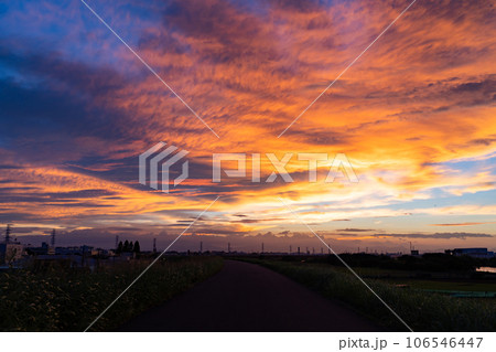 《東京都》夕焼けの大空・荒川河川敷 《東京都》夕焼けの大空・荒川河川敷 106546447