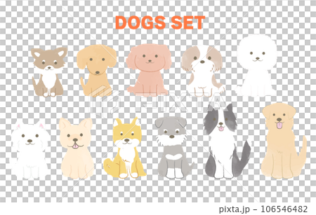 Hand-drawn simple cute dog illustration, whole body/sitting, no main line 106546482