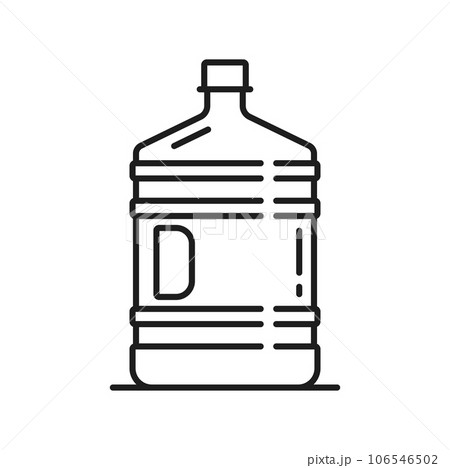 Plastic water tank, gallon of emergency water supply container outline icon. Vector fresh refreshing aqua in big barrel or canister, water package 106546502