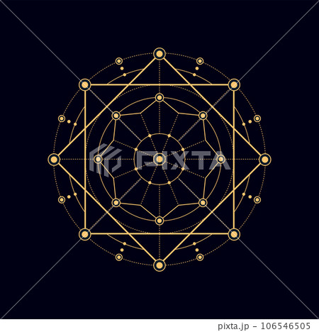 Sacred geometric shape, bohemian tribal decoration, spiritual tattoo pentagram. Vector mystic alchemy magic sign, aztec masonic symbol Sacred geometric shape, bohemian tribal decoration, spiritual tattoo pentagram. Vector mystic alchemy magic sign, aztec masonic symbol 106546505