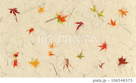 色づく紅葉と藁を漉き込んだ、秋色の創作和紙 106546573