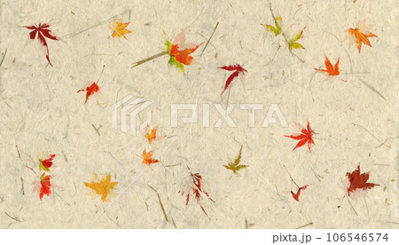 色づく紅葉と藁、もみ殻も漉き込んだ、秋色の創作和紙 色づく紅葉と藁、もみ殻も漉き込んだ、秋色の創作和紙 106546574