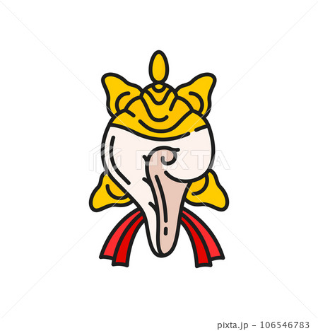 Conch shell auspicious symbol of buddhism, valuable Tibet treasure icon. Vector carved Buddhist Tibetan conchshell, ethnic ancient east decoration 106546783