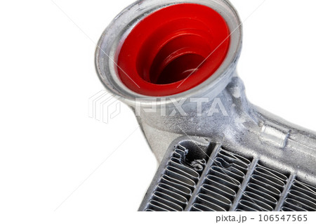 damaged honeycombs on a car radiator, close-up. Broken radiator, close-up 106547565