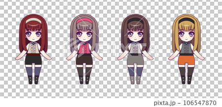 Deformed full body illustration set of anime style girl characters Deformed full body illustration set of anime style girl characters 106547870