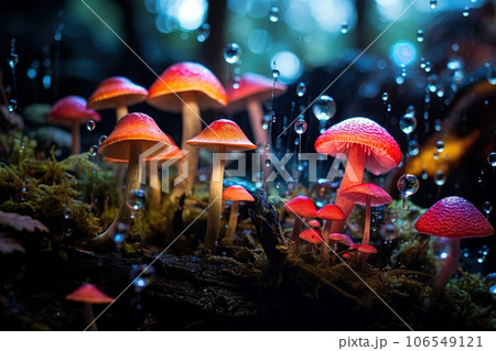 Hallucinogenic mushrooms during a humid morning 106549121
