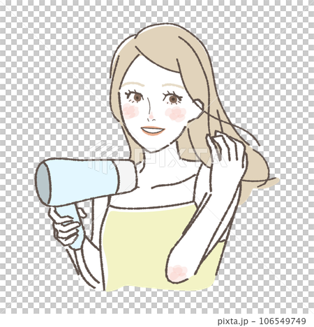 一個女人吹乾頭髮的插圖 106549749