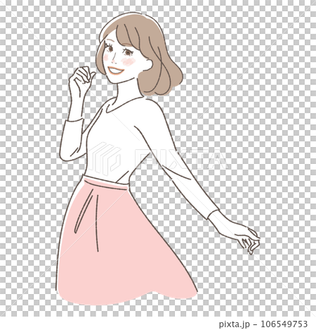 Illustration of a woman turning around and smiling 106549753