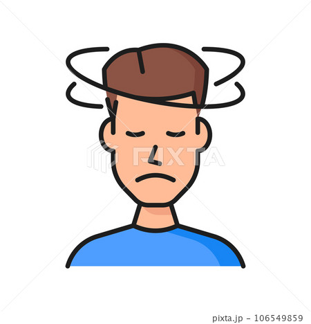 Allergy and fever dizziness symptom color icon. Health problem, virus infection or migraine, anxiety, stress and headache outline vector icon. Unhealthy sick man with dizzy head thin line symbol Allergy and fever dizziness symptom color icon. Health problem, virus infection or migraine, anxiety, stress and headache outline vector icon. Unhealthy sick man with dizzy head thin line symbol 106549859