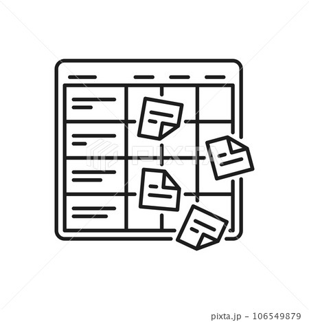 Planning icon. Project, goal, management and schedule symbol. Isolated vector linear sign of agenda planner with sticky notes for time management, scheduling and productivity 106549879