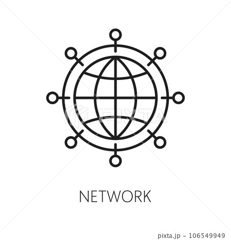 Network. CDN. Content delivery network icon, web media file uploading service, website content delivery network and publishing system thin line vector icon with globe and Internet connection hosts Network. CDN. Content delivery network icon, web media file uploading service, website content delivery network and publishing system thin line vector icon with globe and Internet connection hosts 106549949