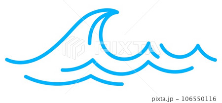Wave line, sea and ocean water ripple and surf wavy curves, vector icon. Water waves or marine tide ripples of ocean and sea in blue doodle line, nautical or navy cartoon curly waves flow 106550116