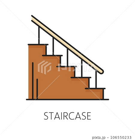 Staircase furniture icon, home interior. House living room or bedroom, apartment interior design element or item thin line vector sign or pictogram, staircase outline icon or symbol 106550233
