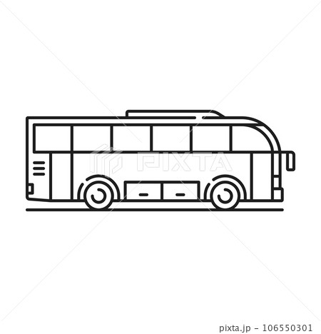 City transport passenger bus emblem, isolated sprinter for tourists delivery. Vector public city transport stop sign emblem, school bus thin line 106550301