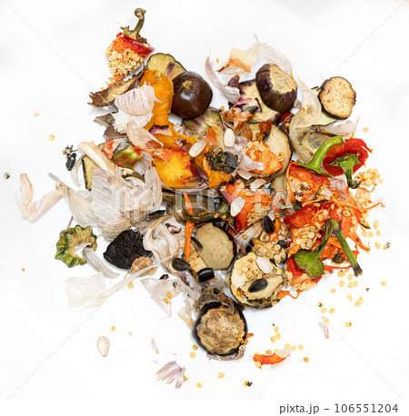 a pile of food waste on a white background 106551204