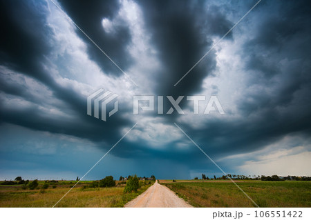 Storm cloud influenced by Climate change. Dangerous storm cloud spinning fast 106551422