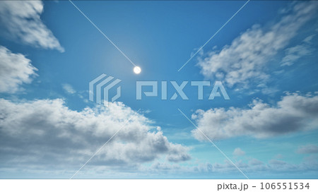 Sun on the blue sky with moving clouds Sun on the blue sky with moving clouds 106551534