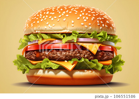 Plant based meat. Veggie burger, cheeseburger or hamburger on pink background. Fast food. 106551586