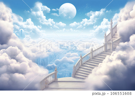 Cloud stairway to Heaven. Stairs in sky. Concept Religion Cloud stairway to Heaven. Stairs in sky. Concept Religion 106551608