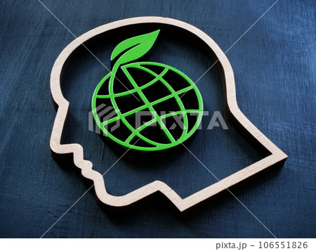 Head shape and green globe inside as symbol sustainability. 106551826