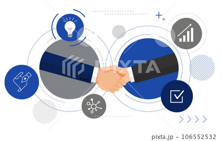 握手する手とアイコンの集まり、契約のイメージイラスト、ベクター 106552532