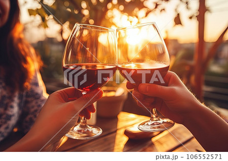 Hands with wineglasses close-up. 106552571