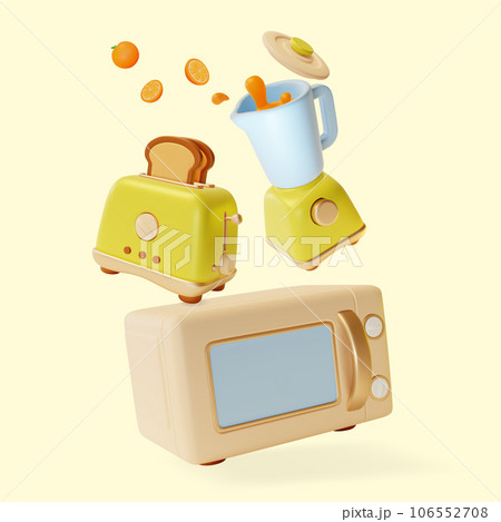 3d Kitchen Cooking Concept Cartoon Style Include of Smoothie in Blender, Microwave Oven and Toaster with Slices of Toasted Bread. Vector illustration 3d Kitchen Cooking Concept Cartoon Style Include of Smoothie in Blender, Microwave Oven and Toaster with Slices of Toasted Bread. Vector illustration 106552708