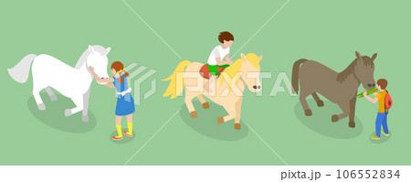 3D Isometric Flat Vector Set of Ponies 106552834