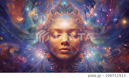 Consciousness of the universe, unity, psychedelic trip. New Age concept. AI generated. 106552913