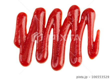 Red tomato sauce or ketchup isolated on white background . Top view. Flat lay 106553529